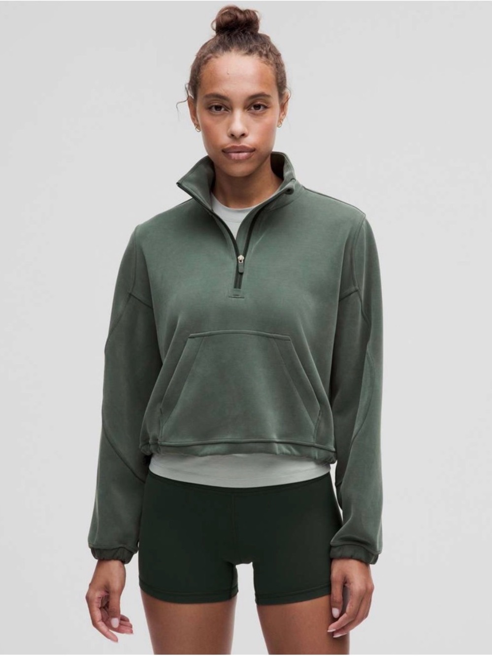 lululemon athletica Brushed Softstreme Olive Green Half-Zip Pullover